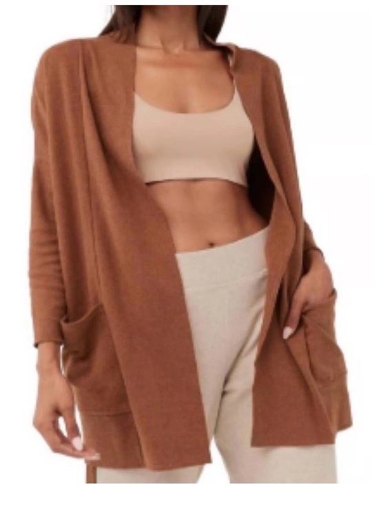 Pact Sweaters - Pact Airplane Cardigan Women L/XL Rust Brown Organic Cotton Open Front Pockets